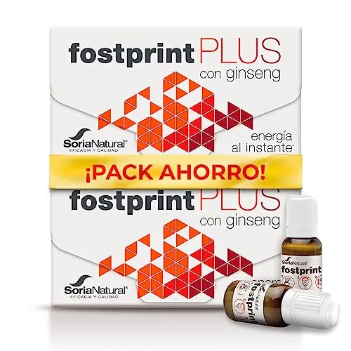Jalea Real con Ginseng - Vitaminas para el Cansancio y la Memoria - Vitaminas Grupo B, Biotina, Vitamina E, Vitamina D, L Carnitina y Propóleo Puro - PACK2 x 20 Viales Soria Natural Fostprint plus