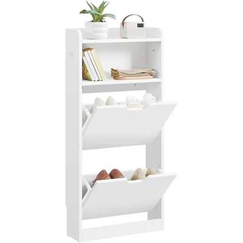 Yaheetech Mueble Zapatero Estrecho Armario con 2 Cajones Abatibles Blanco