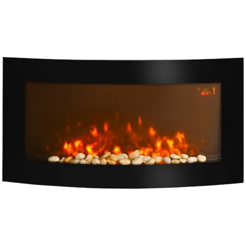 HOMCOM Chimenea Eléctrica 1000W/2000W de Pared 89,2x13,5x48 cm Negro