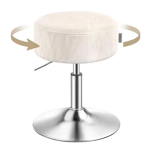 VASAGLE Sgabello da Trucco, Sedia per Toeletta, Regolabile in Altezza, Girevole a 360°, in PU, Seduta Spessa, per Camera da Letto Cucina Sala da Pranzo, Moderno, Bianco Crema LJB120W01