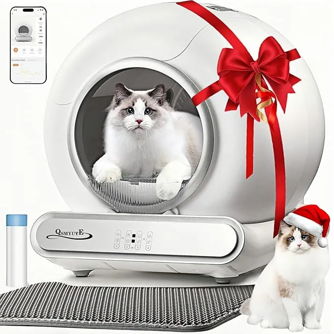 Arenero Gatos Autolimpiable, Arenero Autolimpiable para Gatos Silenciosa Caja de Arena Automática Integrada Segura 65L WC Arenero Automatico Inodoro Control de App, Protección de Seguridad integrada