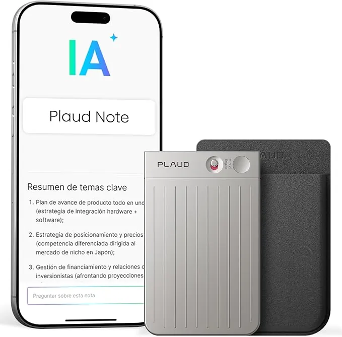 Plaud Note Grabadora de Voz IA con Funda Negra Transcribe Resume Transcripción IA, Soporta 112 Idiomas Control de Reunión con App Genial para Lección Llamada Entrevista Charlas Clases