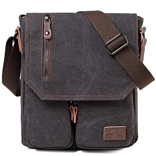 Kasgo - Bolso de hombro para hombre y mujer de lona resistente al agua ligero para viajes de trabajo, escuela, negocios, gris oscuro, Retro