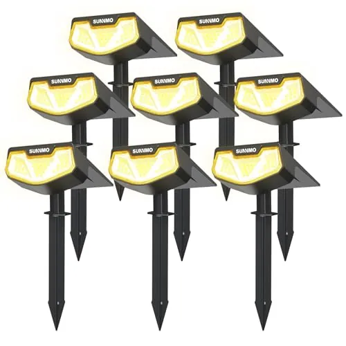 SUNNMO Luces Solares LED Exterior Jardin, 8 Piezas Focos LED Exterior Solares Jardin Potentes 32LED 3 Modos de Luz, Impermeable IP65 Lamparas Solares Lampara Foco Luz Solar Exterior Jardin Luz Cálida