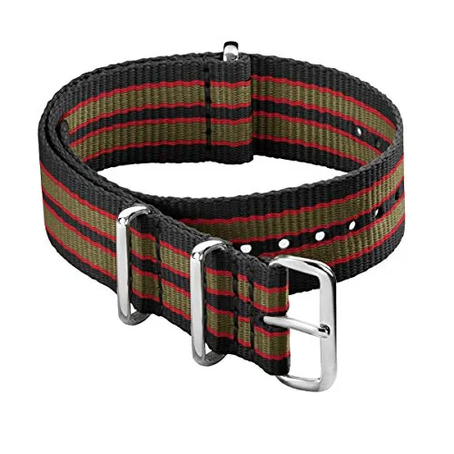 Archer Watch Straps - Correas de Reloj Estilo NATO Clásico de Nailon (Negro/Rojo/Verde, 20mm)