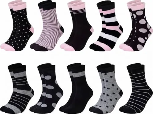Chalier Cozy 10 Pares de Calcetines de Algodón para Mujer - Diseños a Rayas, Puntos, Amor y Flores - Regalos para Mujeres - Talla Única