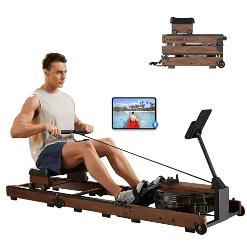 Maquina de Remo para Casa, Máquina de Remo Resistente al Agua con Ajuste de 5 Niveles, Máquina de Remo Triple Plegable, Capacidad de Peso de 180 kg con Monitor LED, Noces Compatibles con la Aplicación