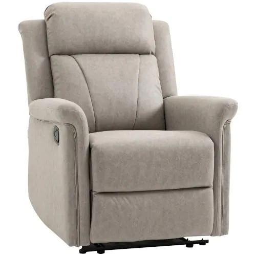 HOMCOM Sillón Relax Reclinable Manual Hasta 135º con Reposapiés Gris | Sillón Relax de Tela con Reposabrazos, Respaldo Alto, Acolchado Grueso, Salón, Dormitorio, Oficina