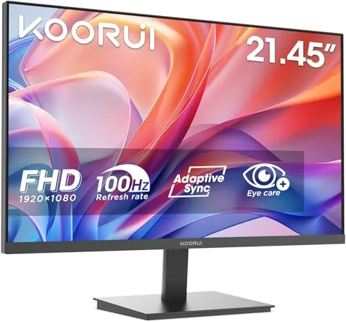 KOORUI Monitor 21.45 Pulgadas Full HD 1080p Pantalla PC Ultrafina 100Hz con Adaptive Sync, HDMI/VGA, Tecnología Eye Care, Diseño Slim para Oficina y Hogar, VESA 100x100mm