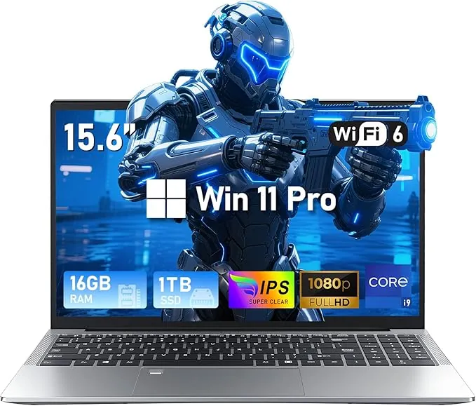 FUNYET 2026 Ordenador Portátil i9-11900H Procesador 8 Cores 15.6 Pulgadas Gaming Laptop 16 GB DDR4 1 TB SSD IPS 1920×1080 Win 11 con RJ45 Type-C WiFi 6 BT 5.2 USB 3.0 Teclado Retroiluminado