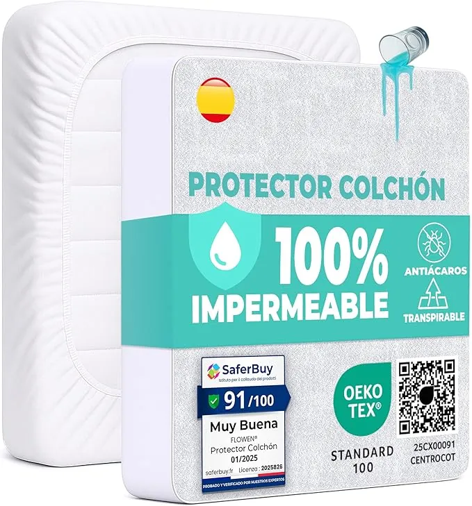 Protector Colchón 60x120 cm Funda Colchón Impermeable de Algodón Sábana Impermeable Protectora para Cuna Cubre Colchón Transpirable Cover Hipoalergénico Antiácaros Antibact. Lavable a Máquina