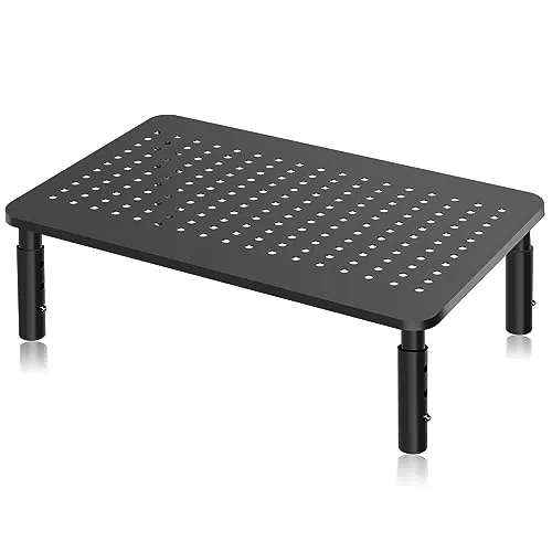 Bracwiser Elevador de Monitor de Escritorio, Soporte Monitor Ajustable en 3 Alturas (10/12/14cm) con Plataforma de Rejilla Ventilada para Laptop, PC y Impresora, Carga Máx. 20kg, Negro
