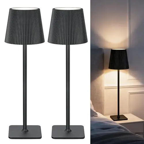 LuminexDesigns Pack de 2 Lámparas de Mesa LED Inalámbricas con Control Táctil – Lámparas Recargables de 5200mAh Regulables, IP54 Resistente al Agua – Ideal para Interiores y Exteriores, Negro