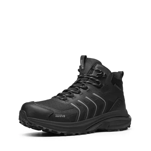NORTIV 8 Botas Montaña Hombres BotasTrekking Impermeables Botas Senderismo Ligeros al Aire Libre Antideslizantes,Size 43.5,Todo Negro,SNHB26001M