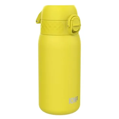 ion8 Botella Agua Inox Ligero para Niños, 400ml, Sin Aislamiento, a Prueba de Fugas, Fácil de Abrir, Cerradura Segura, Aptas para Lavavajillas, Fácil de Limpiar, Resistente a Rayones, Amarillo