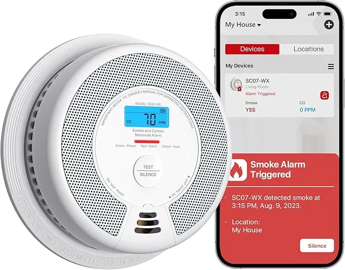 X-Sense Detector Inteligente de Humo y Monóxido de Carbono Wi-Fi con Batería Reemplazable, Compatible con la App X-Sense Home Security, SC07-WX, 1 Unidad