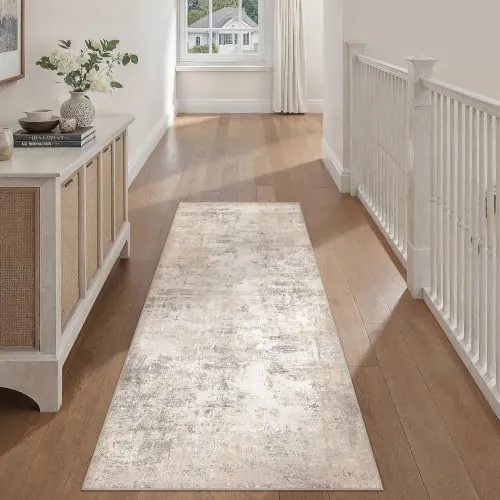 HUGEAR Alfombra Pasillo 60x180cm Beige Gris Moderna