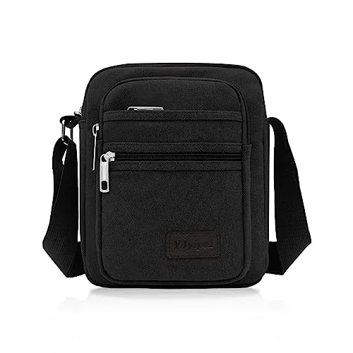 FuninCrea Bolso de Hombro Casual, Bolso Bandolera Pequeño Bolso Bandolera Hombre Bolsillo Múltiple de Lienzo, Bolso de Hombro Pequeño para Hombre con Bandolera para Deporte Viajes Senderismo