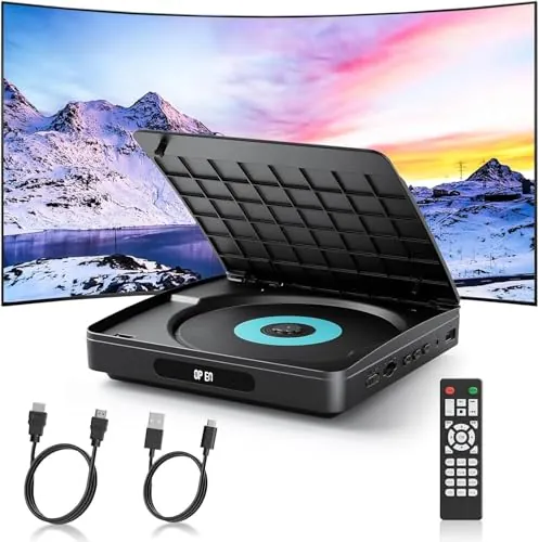 Reproductor de DVD WOLFANG para TV con HDMI, Full HD 1080P sin región, Control Remoto y Cable Tipo C, Reproductor de CD para Sistema estéreo doméstico, Puerto USB (no BLU-Ray/Discos Disney)