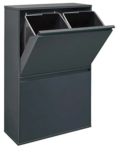 Arregui Basic CR604-B Cubo de Basura y Reciclaje de Acero de 4 Compartimentos | 4x17 L (68 L) | Cubos de Basura de Cocina | Contenedores de Reciclaje para Casa u Oficina | antracita