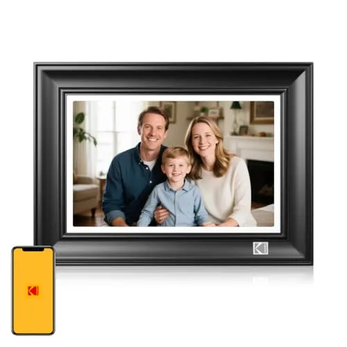 KODAK Marco de Fotos Digital, WiFi Marco Digital de Fotos 10 Pulgadas, FHD 1920*1200 Pantalla Táctil, Madera Portaretratos Digitales con 32GB Memoria, Compartir Imagen, Vídeos a través de la USB o App
