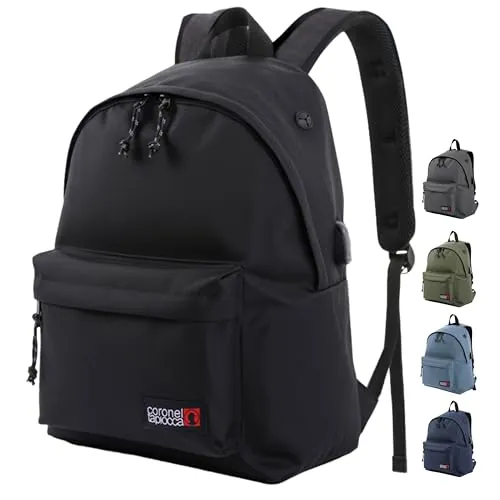 Coronel Tapioca Mochilas Hombre Mochila Hombre para trabajo, viaje, diario, escolar y escolares - 20L de Capacidad, Negro