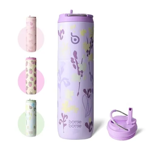 BOTTLE BOTTLE Botella de agua aislada de 24 onzas con tapa de popote y asa, para deportes, viajes, gimnasio, botellas de agua de acero inoxidable, doble pared, metal al vacío, a prueba de fugas, sin