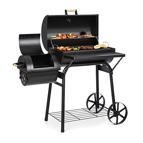 Klarstein Beef Brisket Barbacoa ahumadora - Parrilla para carbón, Parrilla de Acero Inoxidable, Termómetro en la tapadera, 2 Ruedas Grandes, Negro
