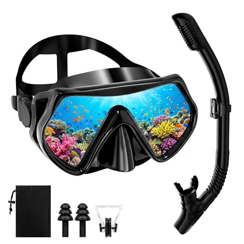 SUNTRIVA Gafas de Buceo Adulto 180° con Tubo Seco y Vidrio Templado