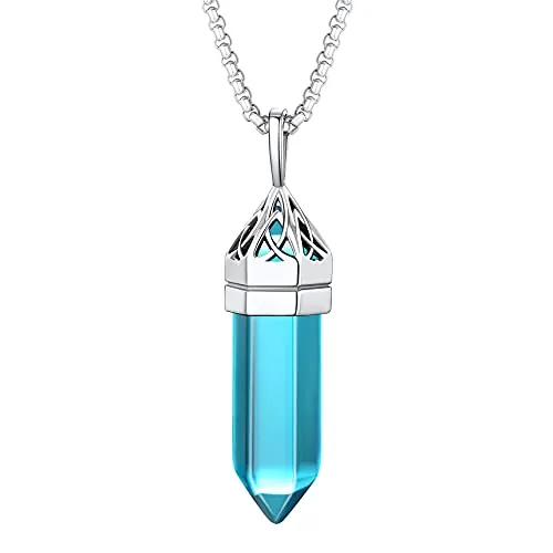 Bestyle Collares Hombre Colgante de Piedra Hexagonal Topacio Azul Piedra Natural Diciembre