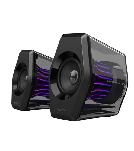 Edifier G2000 Pro 2.0 Altavoz RGB para Juegos, Potencia máxima 64W, sincronización de luz Tempoflow ™ 270 Grados, Sonido Envolvente Virtual 7.1-Bluetooth 5.4 / USB-C/AUX, Adecuado para PC (Negro)