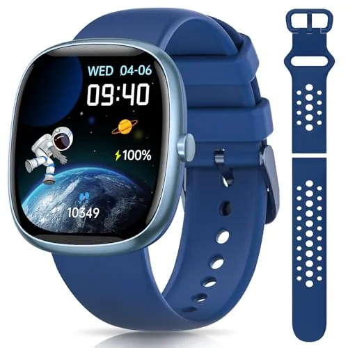 TotsyFun Reloj Inteligente Niño, Pulsera Inteligente con 20+ Modos Deportivos, 19 Juegos de Rompecabezas, Frecuencia Cardíaca, Impermeable, Sueño, Despertador, Regalos para Niños, Azul