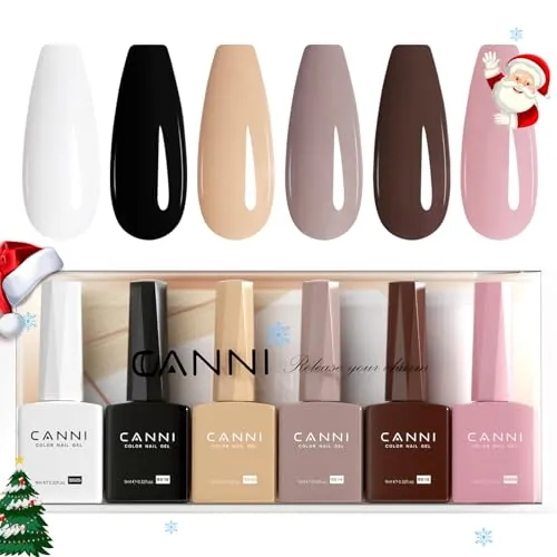 CANNI Esmaltes Semipermanentes de Uñas en Gel 6 Color Blanco negro desnudo morado marrón rosa UV Gel Kit Gel Nail Polish Esmalte Uñas Valentín Kit Uñas Semipermanentes Pintauñas Semipermanentes Set