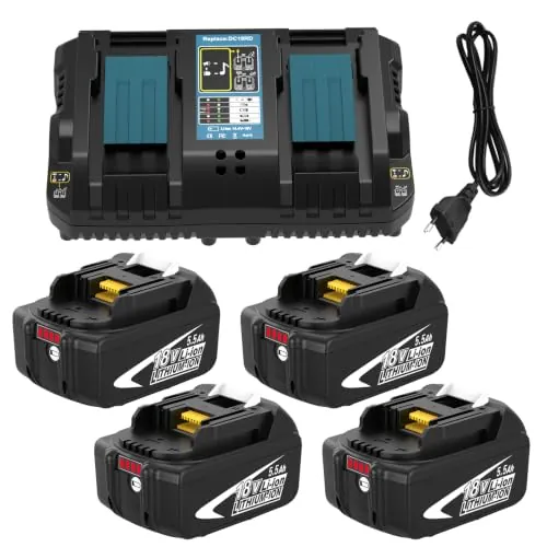 4X BL1860B Repuesto para Makita Batería 18V 5.5Ah +Cargador DC18RD Compatible BL1860B BL1850 BL1860 BL1845 BL1840 LXT-400