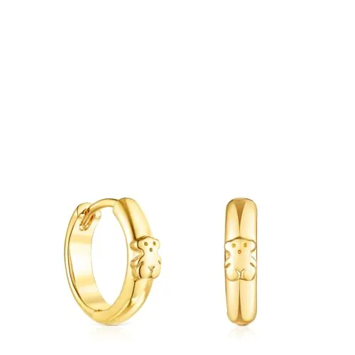 TOUS Pendientes de Aro de Plata de Primera Ley para Mujer y Cierre Criolla de 3mm de Grosor y 1 cm de Diametro, Motivo de Oso, Versátiles y Atemporales, Colección Basics