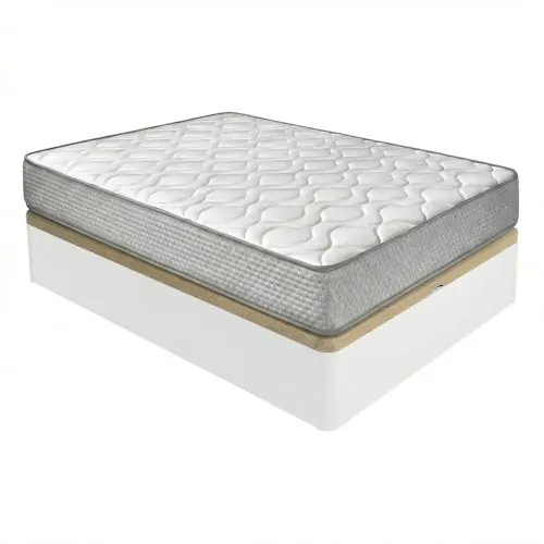 Duérmete Online - Pack Colchón Viscoelástico Marko Reversible + Canapé Madera Abatible Gran Capacidad | Color Blanco 150 x 190