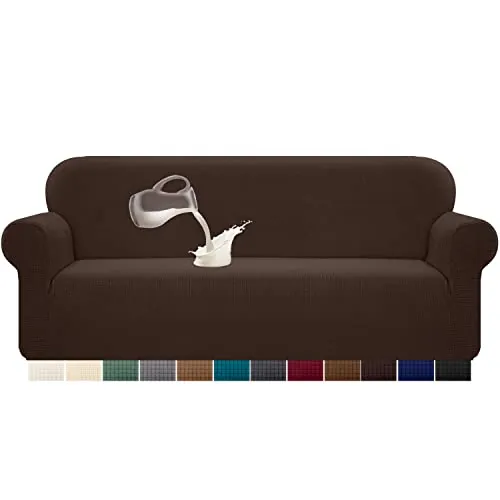 Granbest Funda de sofá elástica, resistente al agua, 1 unidad, de elastano, jacquard, elástica, con espuma antideslizante (4 plazas, chocolate)