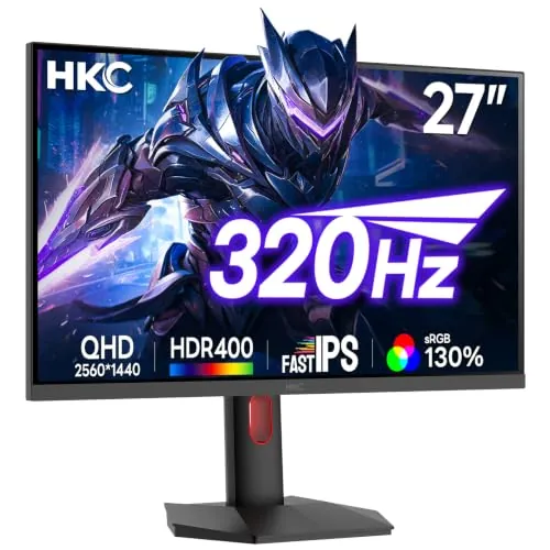 HKC Monitor Gaming 27 Pulgadas 320Hz(Overclock) QHD Panel Fast IPS, HDR400 | Altura Ajustable, Giratorio, (2560x1440 HDMI 2X 2.1 DP 1x 1.4 A/O) Negro
