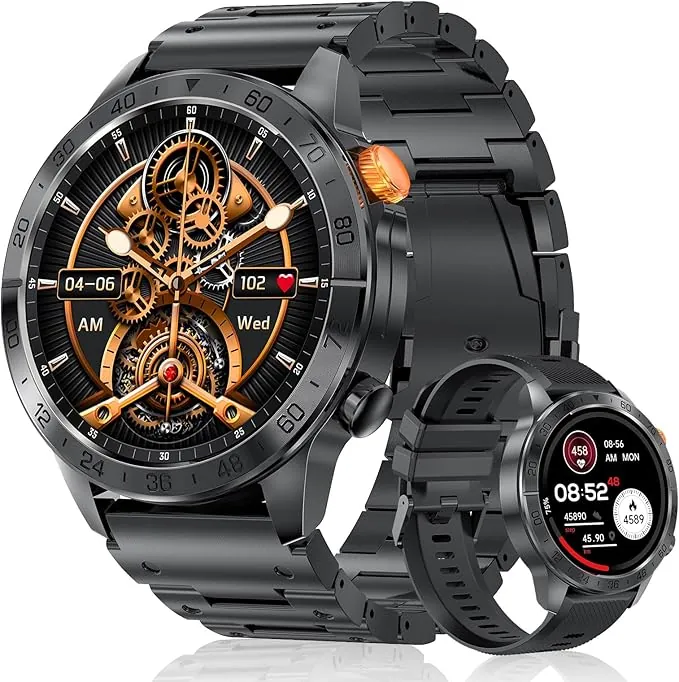 SLOKSFil Reloj Inteligente Hombre ET/HRV/SIRI 1,43" AMOLED con Llamada/24H Pulsómetro SPO2/50+ Modos Deportivos/IP68Impermeable/Monitor de Sueño/Relojes de Fitness/para Android iOS