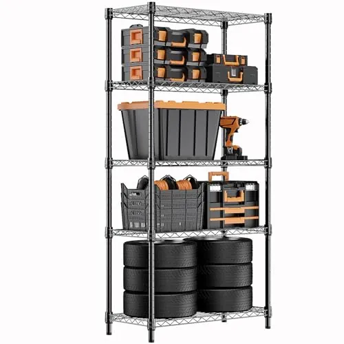 M MZG Estantería Metálica de Carga Pesada de 5 Niveles, hasta 567,5 kg, Baldas Ajustables, para Garaje, Taller y Almacén,Estudio,Negro, 35 x 60 x 158,7 cm