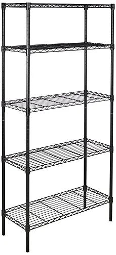 Amazon Basics Unidad de almacenamiento de 5 baldas con estantes ajustables en altura y patas niveladoras, peso máximo de 795 kg, Negro, 36 x 91 x 183cm (D x W x H)