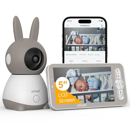 ieGeek Cámara Vigilancia Bebé 5" 2K/3MP 360° para Recien Nacido