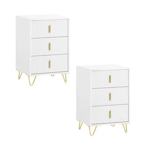 SoBuy Juego de 2 mesitas de Noche con 3 cajones, 40x40x63cm Dormitorio
