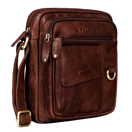 STILORD Ryan Bolso Cruzado Hombre Piel | Pequeño Bolsos Vintage para iPad 9,7 Pulgadas | Bolsa de Cuero Auténtico Retro Color:Porto - marrón