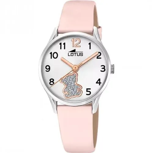 LOTUS Reloj Niña Analógico de Cuero Rosa - Movimiento de Cuarzo - Reloj Infantil - Cristal de Alta Resistencia - Resistente al Agua 5 ATM - Clásico 18406/F - con Pulsera de Regalo - Junior Collection