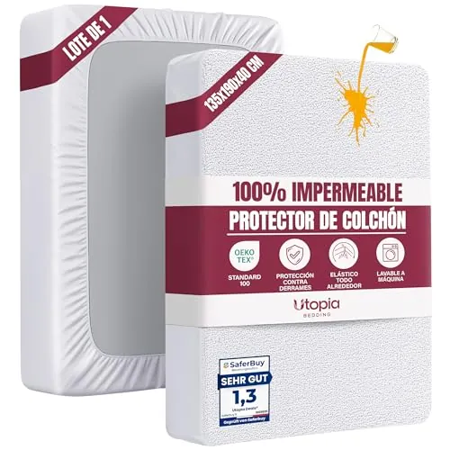 Utopia Bedding Protector Colchón 160 x 190 x 30 cm Impermeable, Certificación Oeko-Tex Funda Colchón, Cubre Colchón Transpirable, Elástico En Todo El Contorno