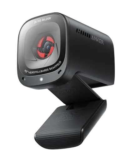 AnkerWork PowerConf C200 2K USB Webcam de Portátil, Cámara de PC, Micros Cancelación Ruido IA, Micros Estéreo, Campo de Visión Ajustable, Corrección Poca Luz, Tapa Incorporada para La Privacidad