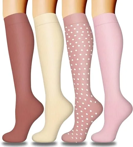DRESHOW 4 Pares Calcetines de Compresión para Mujeres y Hombres Circulatorio Mejor Soporte para Atletismo, Running, Ciclismo, Viajar