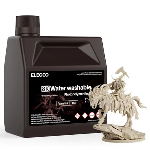 ELEGOO 8K Resina Lavable con Agua de Fotopolímero 405nm LCD Resina de Curado UV Mejor para Saturn 2 8K LCD 3D Impresora, Vainilla 2000g