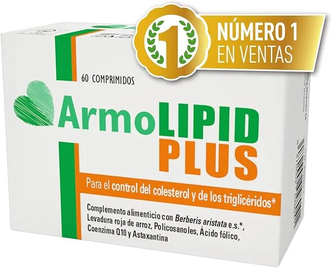 ArmoLIPID PLUS - Complemento Alimenticio Para el Control del Colesterol y de los Triglicéridos, Con Levadura Roja de Arroz, Berberina, Coenzima Q10, Astaxantina y Ácido Fólico, 60 Comprimidos